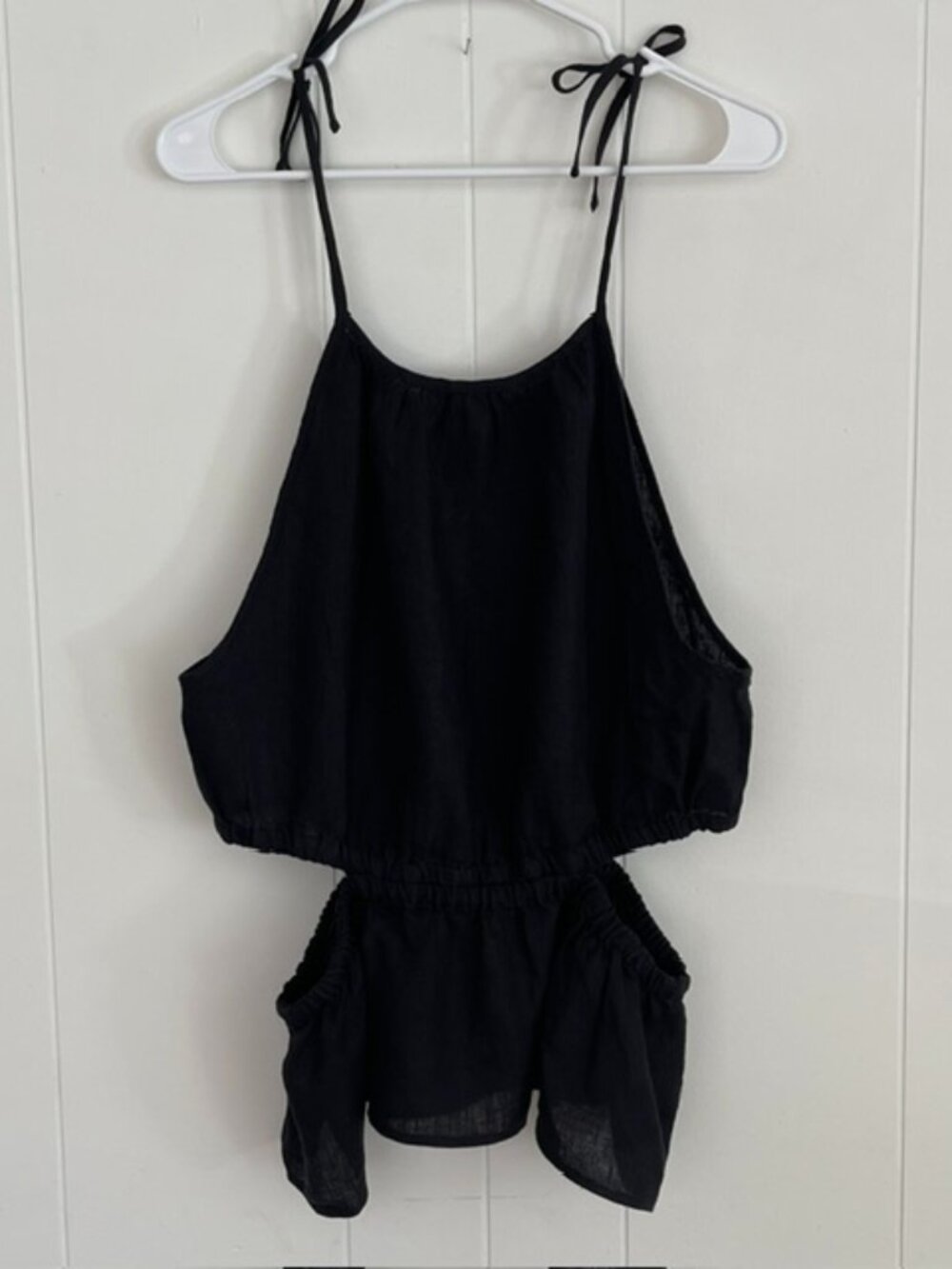 J.Crew NWT 100% Linen Tie Strap Cutout Tank Top L Black
